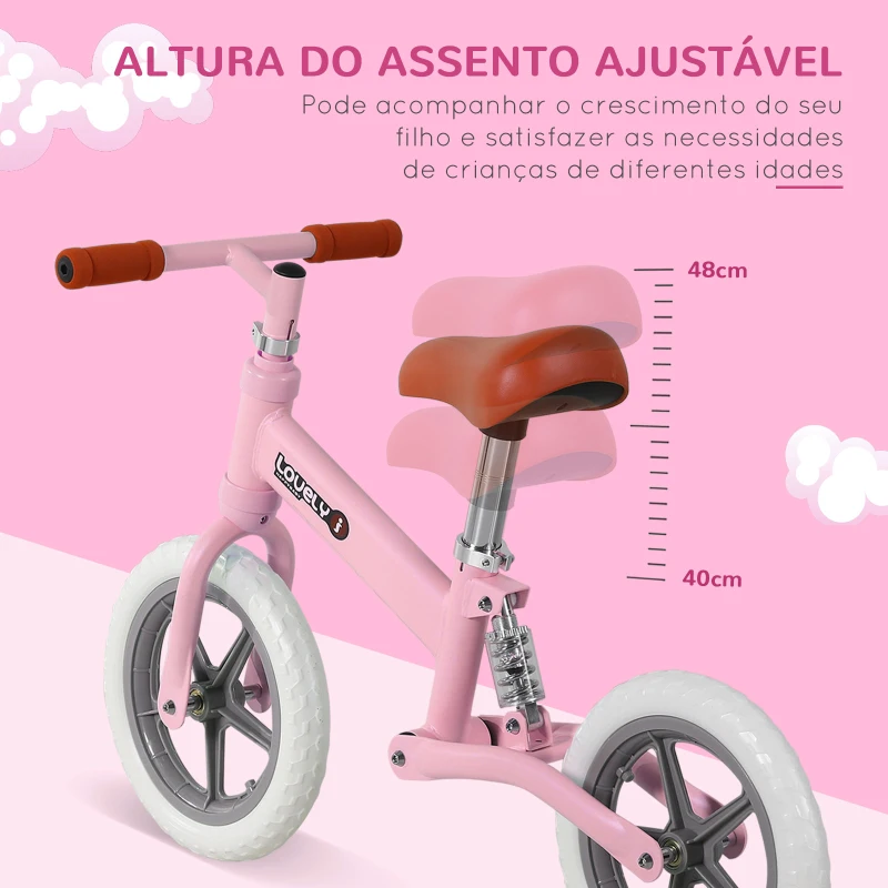 HOMCOM Bicicleta sem Pedais para Crianças entre 2-5 Anos com Assento Ajustável Rodas Antiderrapantes 85x36x54cm Rosa