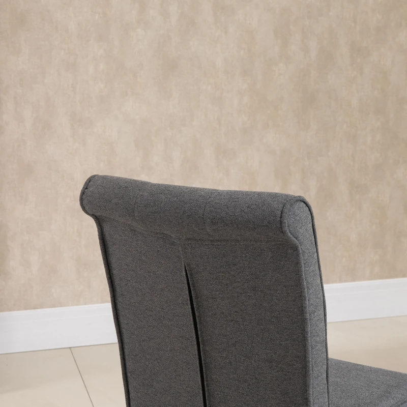 HOMCOM 2er-Set Esszimmerstühle mit Rückenlehne Wohnzimmerstuhl Küchenstühle Polsterstuhl mit Rückenlehne Retrodesign Leinen-Polyester-Gewebe Schaumstoff Gummiholz Grau 45 x 61,5 x 94 cm