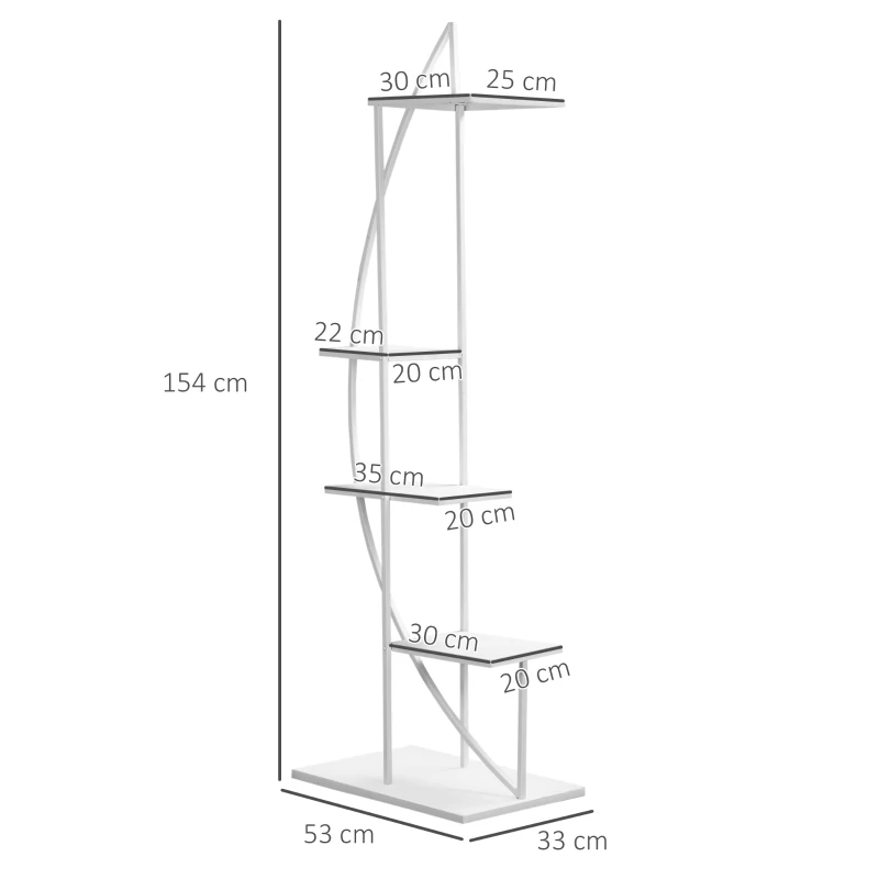 Outsunny Jardiniera din Metal cu 5 Etajere, Suport de flori pentru Interior si Exterior, 53x33x154cm, Alb