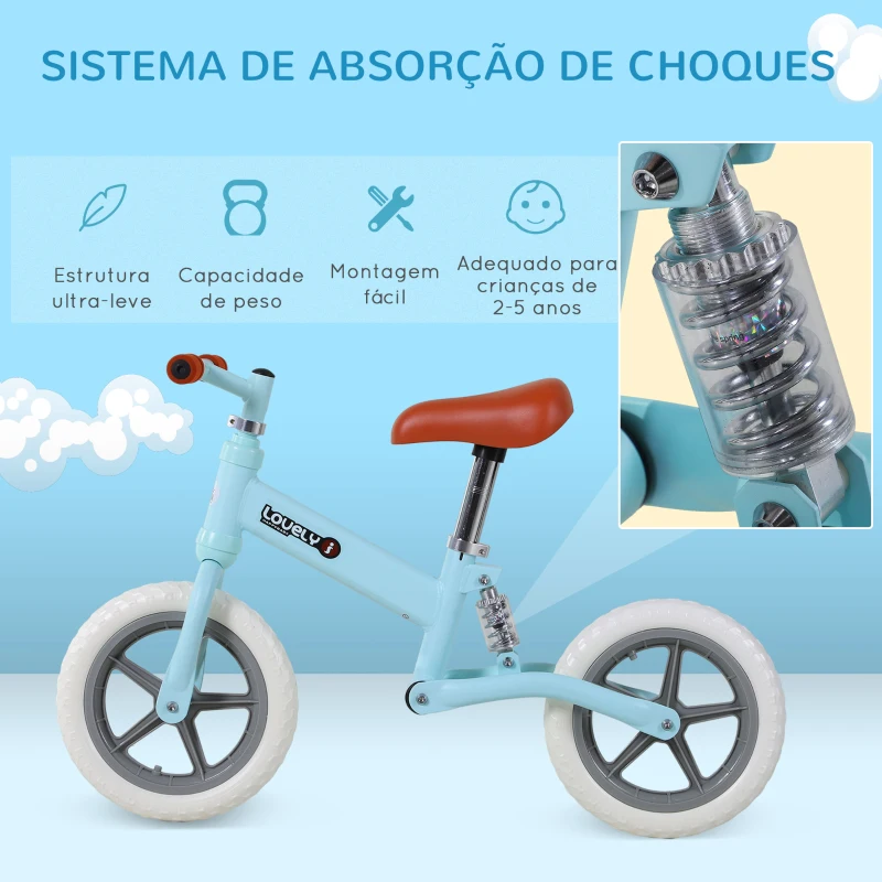 HOMCOM Bicicleta sem Pedais para Crianças entre 2-5 Anos com Assento Ajustável Rodas Antiderrapantes 85x36x54cm Azul