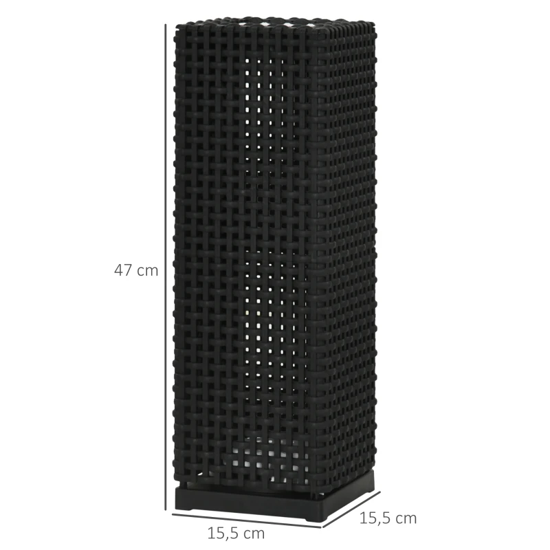 Outsunny Candeeiro de Jardim Candeeiro Solar de Exterior com Luzes LED Controlo Automático para Varanda Pátio 15,5x15,5x47cm Preto