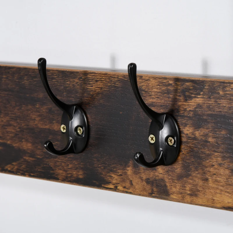 HOMCOM Coat Rack Stand, Free Standing Hall Tree, Coat Stand with Hooks, Bench and Shoe Rack, 100cm x 40cm x 184cm, Industrial Style, Rustic Brown and Black