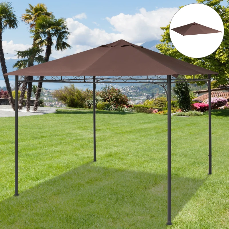 Outsunny 3x3m Square Gazebo Canopy Replacement UV Protected Top Cover Sun Shade Coffee