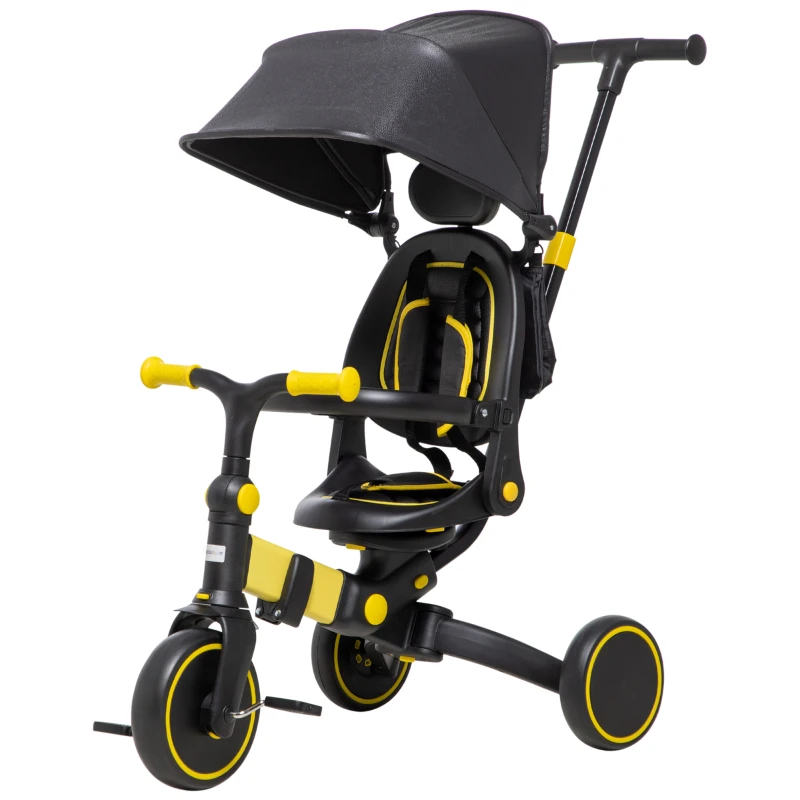AIYAPLAY 3 in 1 Kids Tricycle, Baby Trike with Parent Handle - Yellow