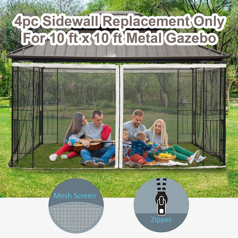 Outsunny Replacement Mosquito Netting for Gazebo 10' x 12' Black Screen Walls for Canopy with Zippers for Parties and Outdoor Activities