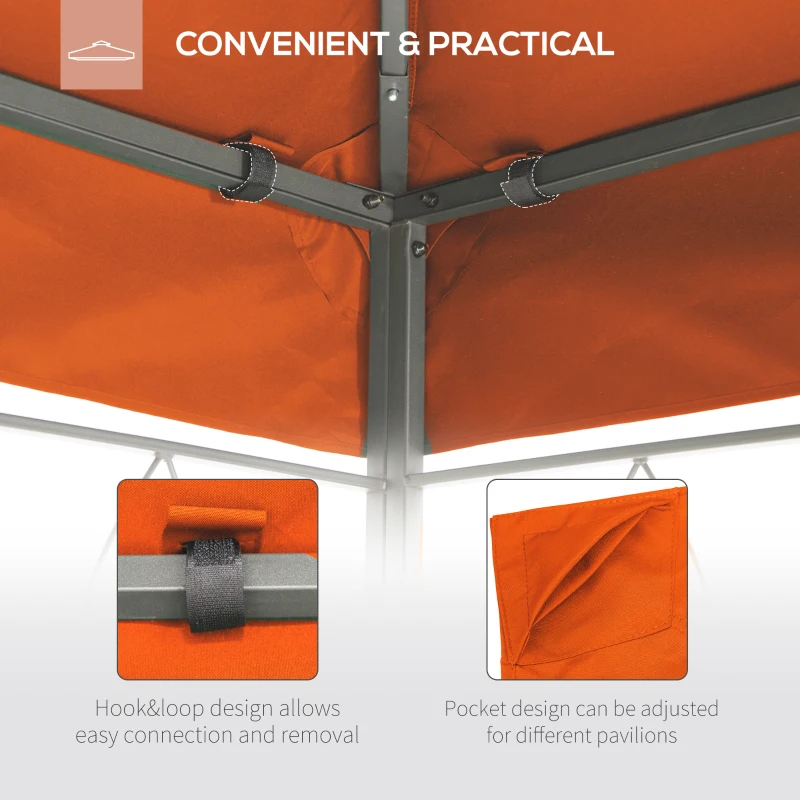Outsunny 3x3m Square Gazebo Canopy Replacement Water-Resistant UV Protected Top Cover Sun Shade Orange