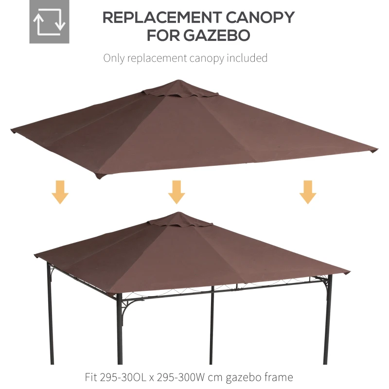 Outsunny 3x3m Square Gazebo Canopy Replacement UV Protected Top Cover Sun Shade Coffee