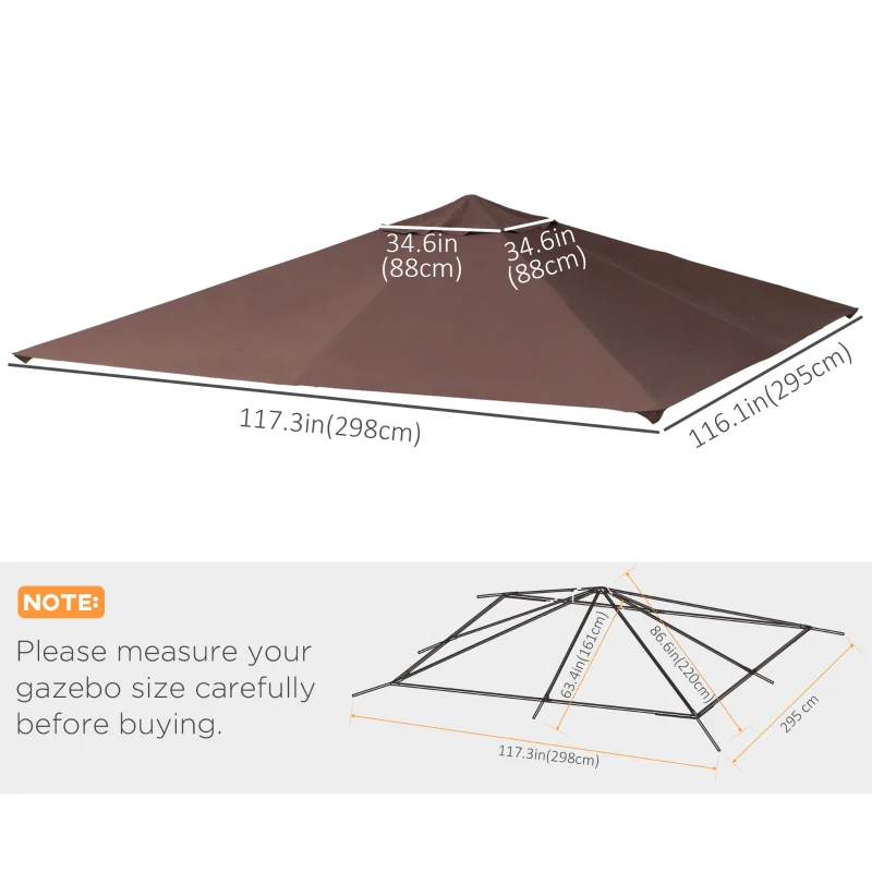 Outsunny 3x3m Square Gazebo Canopy Replacement UV Protected Top Cover Sun Shade Coffee