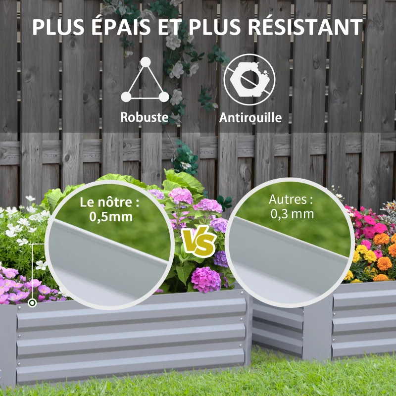 Outsunny Lot de 2 carré potager de jardin dim. 100L x 100l x 30H cm - tôle d'acier ondulée gris(m-6)