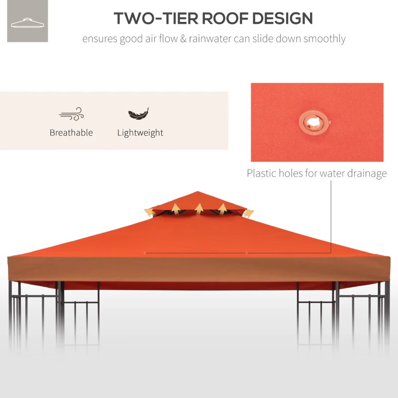 Outsunny 3 x 3 meters Replacement Gazebo Double Tier Canopy Roof TopTent Cover Spare Part Garden Shelter Spare Part Rusty red(m-4)