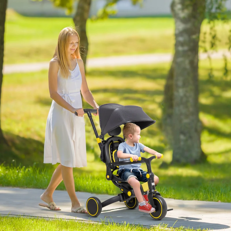 AIYAPLAY 3 in 1 Kids Tricycle, Baby Trike with Parent Handle - Yellow