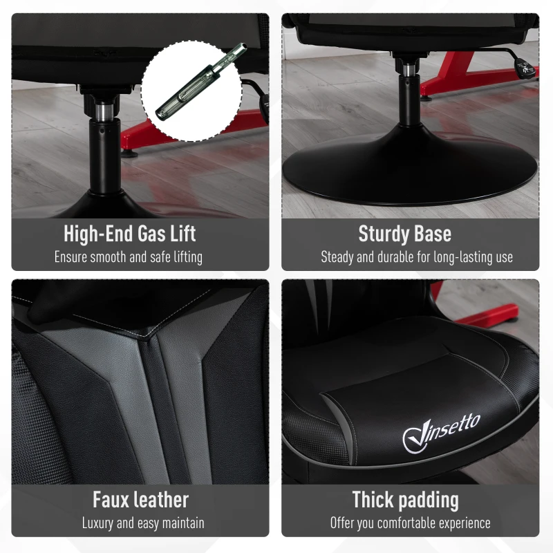 Vinsetto Racing Gaming Office Chair Faux Leather with Adjustable Head Pillow, Flip-Up Armrest, Grey and Black