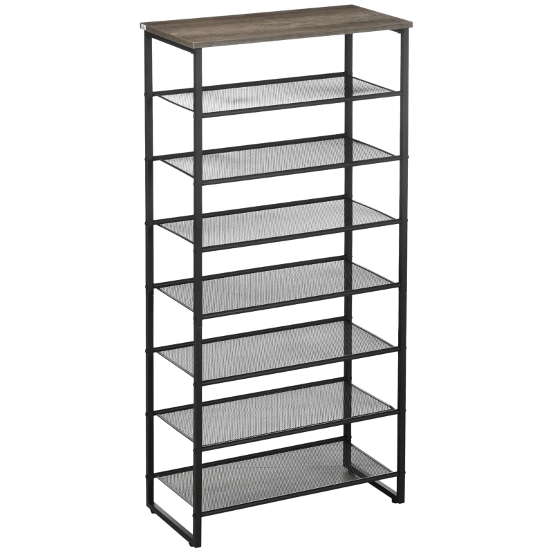 HOMCOM 8-Tier Shoe Rack, Shoe Storage Organizer with Mesh Shelves, Free Standing Shoe Shelf Stand for 21-24 Pairs of Shoes for Entryway, Hallway, Closet, Grey