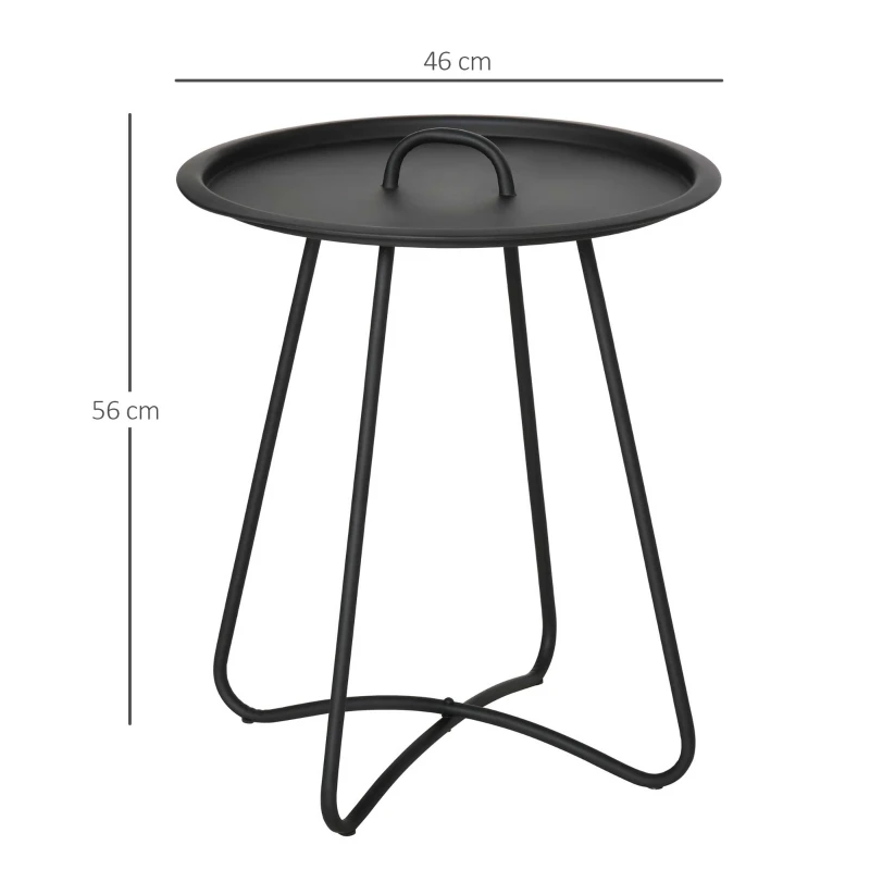Outsunny Outdoor Garden Coffee Table, Sofa Side Round Table with Elegant Design, Move Easily with Handle and Metal Legs, Black