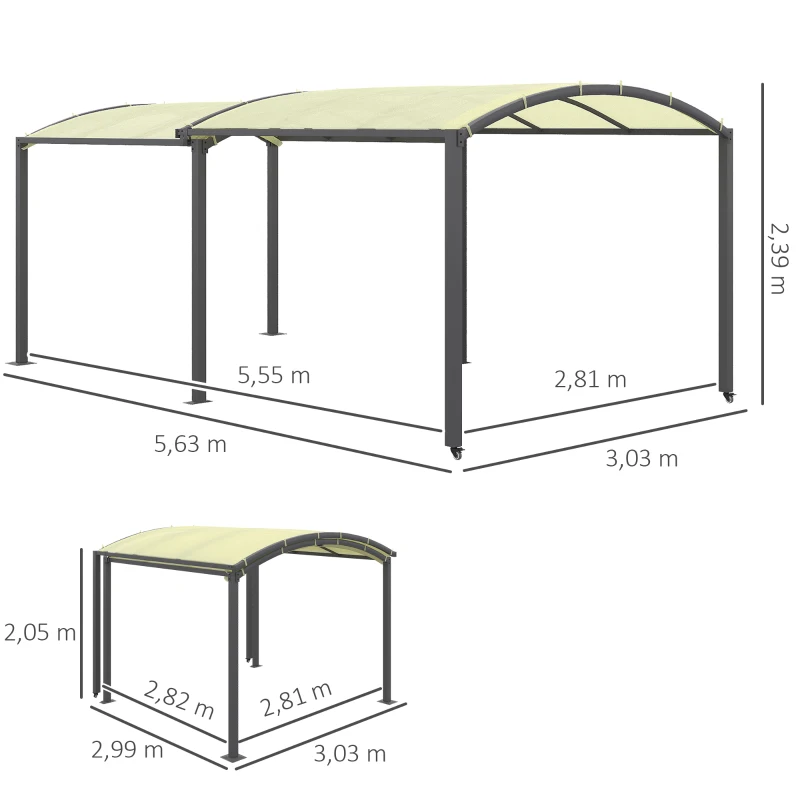 Outsunny Carport, ausziehbar, wetterbeständig, ausziehbare Räder, 563 L x 303 B x 239 H cm, Beige