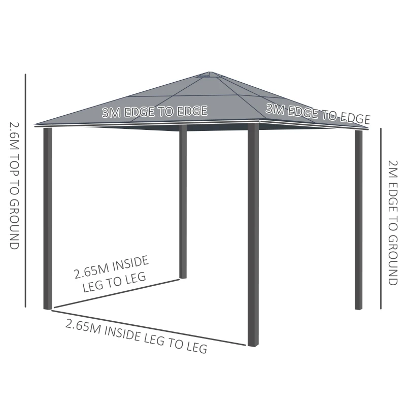 Outsunny 3 x 3 Meters Patio Aluminium Gazebo Canopy Marquee Party Tent Hardtop Roof Garden Shelter w/ Mesh & Side Walls