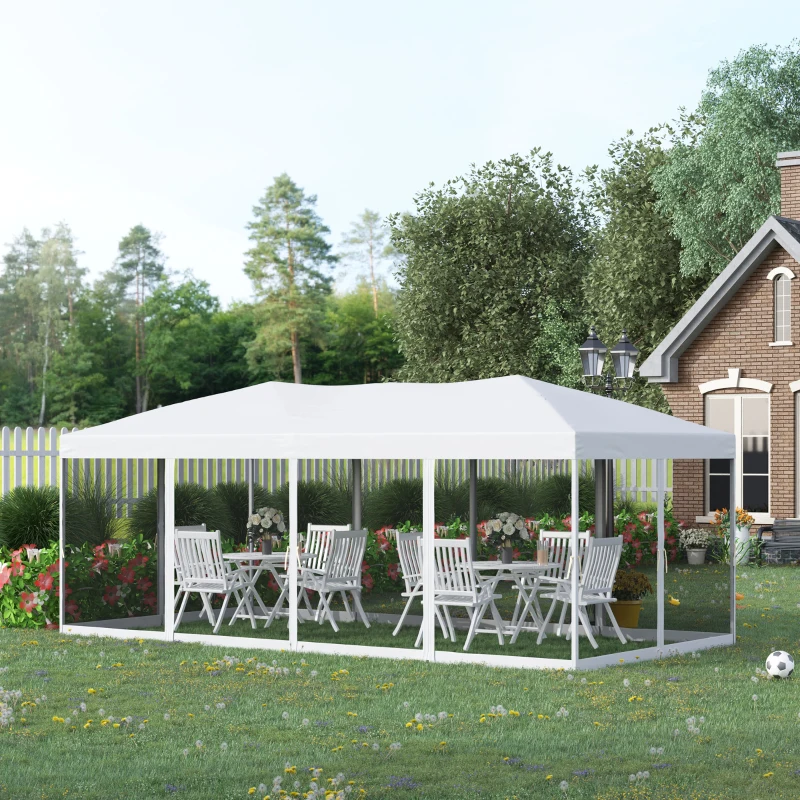 Outsunny 3 x 6m Pop Up Party Tent Gazebo Wedding Canopy with 6 Removable Mesh Sidewalls