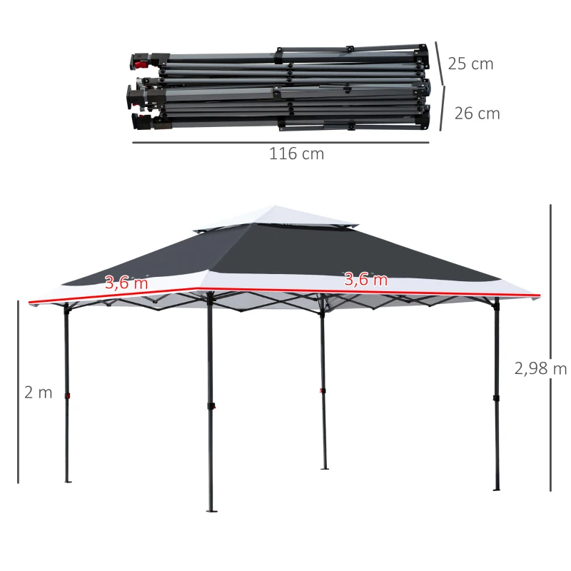 Outsunny 3.5 x 3.5m Pop Up Gazebo Outdoor Garden Party Tent Canopy with Double Roof, 3-Level Adjustable Height and Roller Bag, Steel, Dark Grey & White