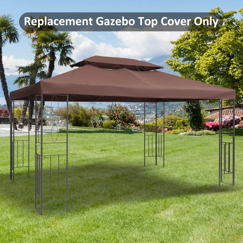 Outsunny 3 x 4m Gazebo Canopy Roof Top Replacement Pavilion Tent Spare Part 2 Tier Brown
