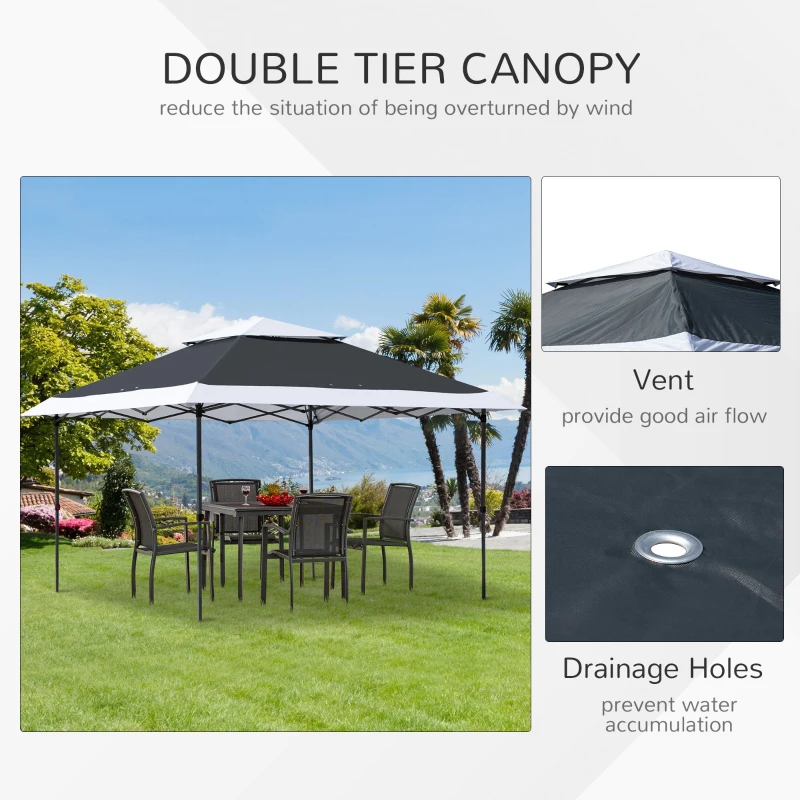 Outsunny 3.5 x 3.5m Pop Up Gazebo Outdoor Garden Party Tent Canopy with Double Roof, 3-Level Adjustable Height and Roller Bag, Steel, Dark Grey & White