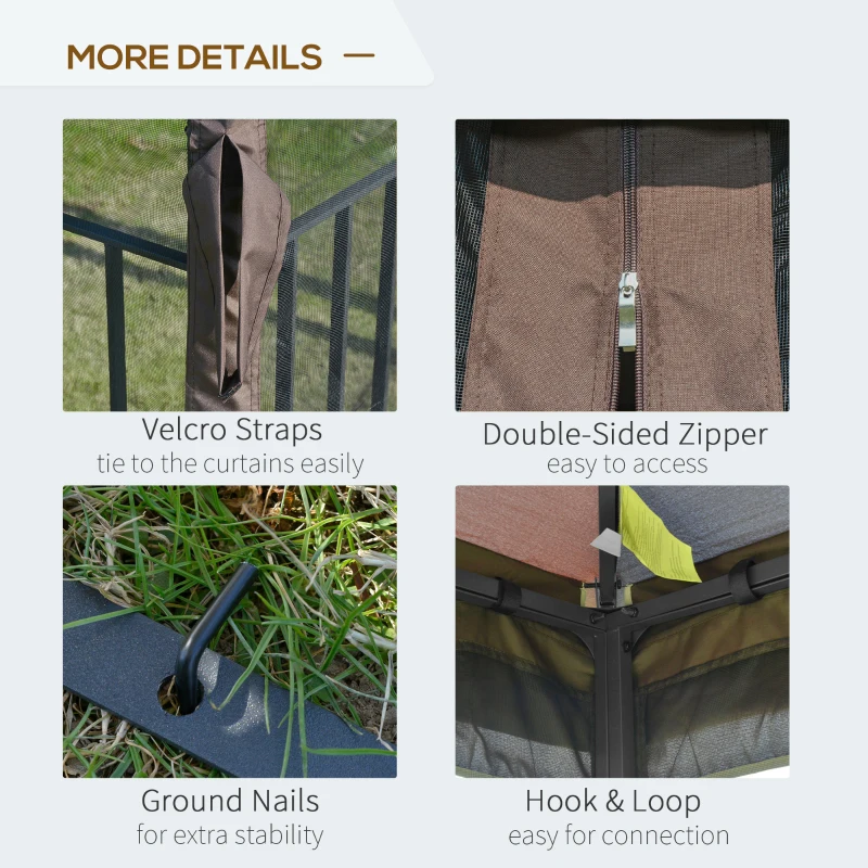 OUTSUNNY 3 x 3 Meter Metal Gazebo Garden Outdoor 2-tier Roof Marquee Party Tent Canopy Pavillion Patio Shelter with Netting and Shelf Coffee