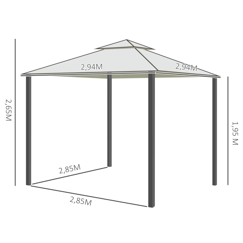Outsunny 3 x 3 Meter Metal Gazebo Garden Outdoor 2-tier Roof Marquee Party Tent Canopy Pavillion Patio Shelter with Netting - Cream White(m-3)