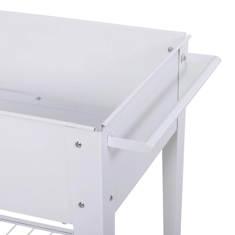 Outsunny Metal Raised Garden Bed with Wheels, Garden Planter Trolley Elevated Plant Box with Storage Shelf