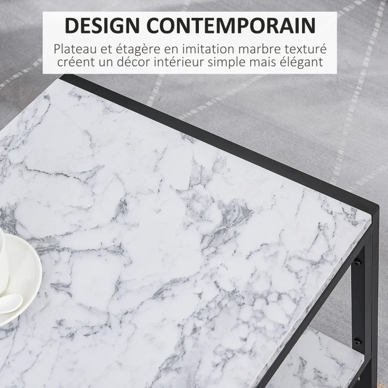 HOMCOM Table Basse Style Moderne avec 2 Étagères 106 x 50 x 47 cm Blanc