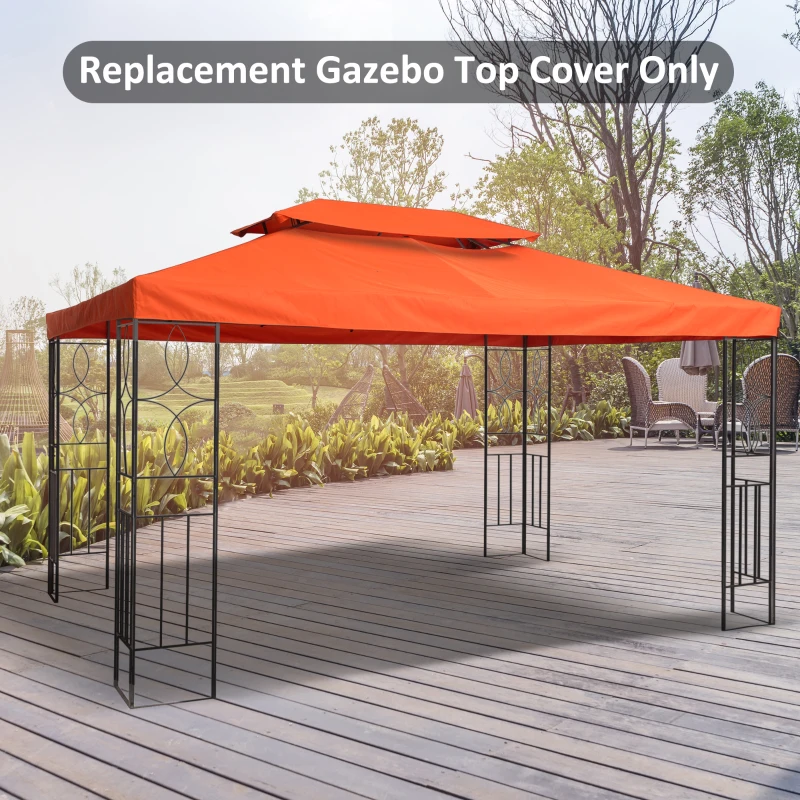 Outsunny 3 x 4m Replacement Gazebo 2-Tier Canopy Roof TopTent Cover Spare Part Garden Shelter Spare Part Rusty red