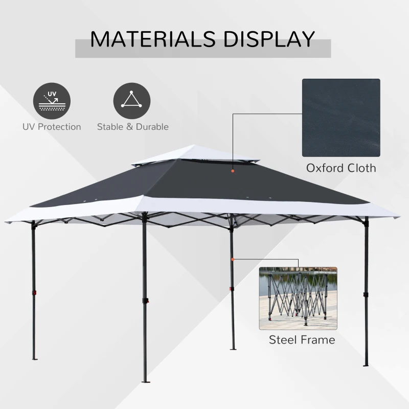 Outsunny 3.5 x 3.5m Pop Up Gazebo Outdoor Garden Party Tent Canopy with Double Roof, 3-Level Adjustable Height and Roller Bag, Steel, Dark Grey & White