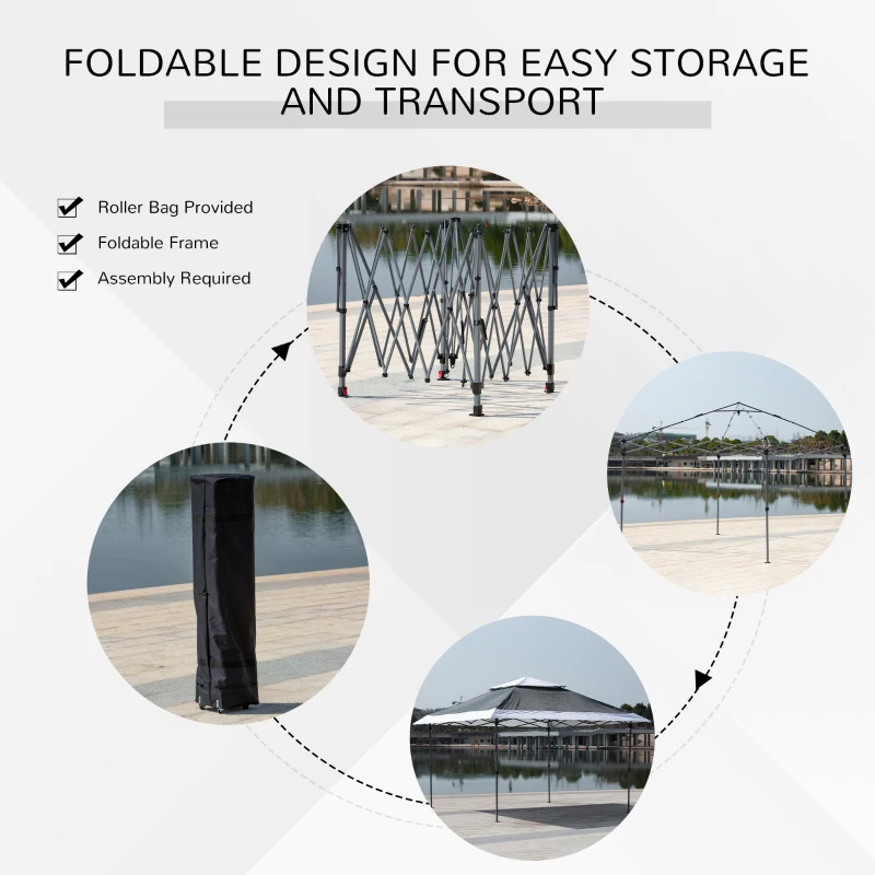 Outsunny 3.5 x 3.5m Pop Up Gazebo Outdoor Garden Party Tent Canopy with Double Roof, 3-Level Adjustable Height and Roller Bag, Steel, Dark Grey & White
