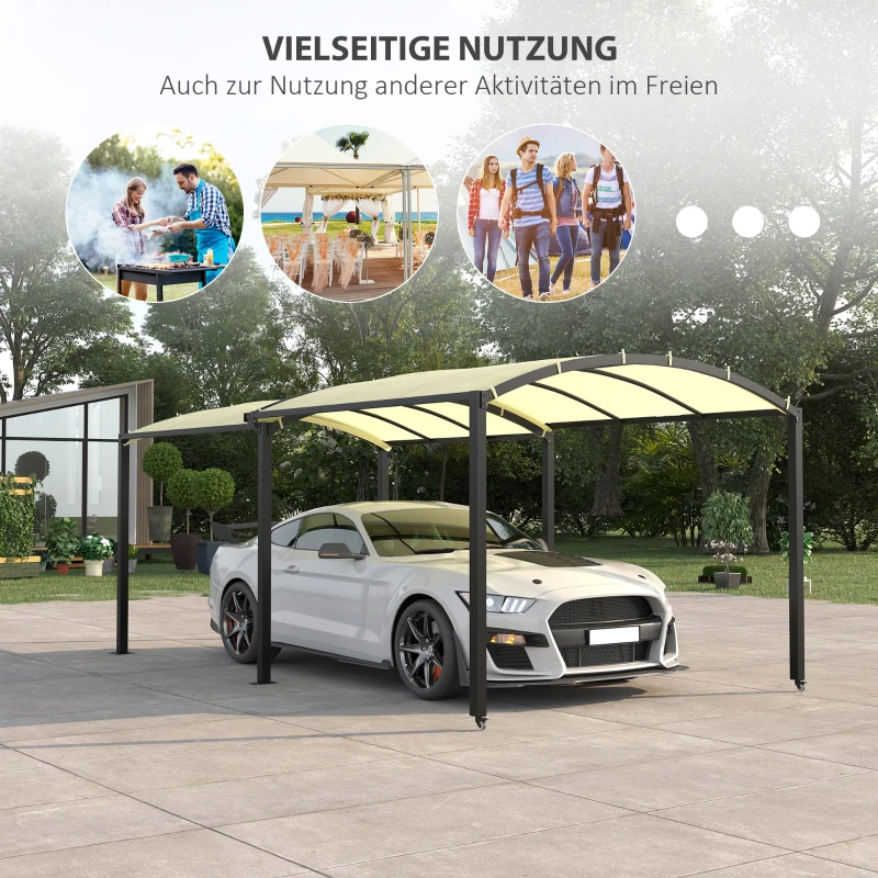 Outsunny Carport, ausziehbar, wetterbeständig, ausziehbare Räder, 563 L x 303 B x 239 H cm, Beige