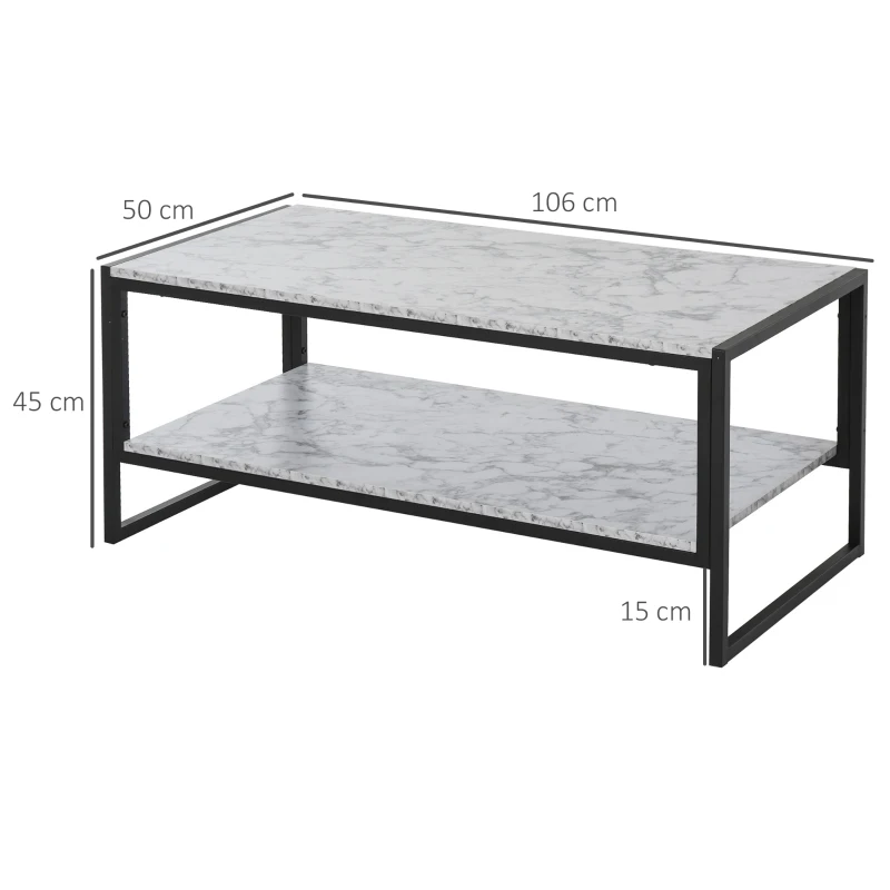 HOMCOM Table Basse Style Moderne avec 2 Étagères 106 x 50 x 47 cm Blanc