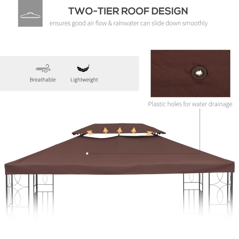 Outsunny 3 x 4m Gazebo Canopy Roof Top Replacement Pavilion Tent Spare Part 2 Tier Brown