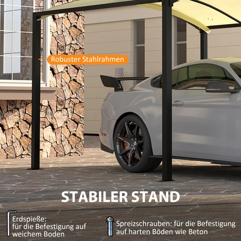 Outsunny Carport, ausziehbar, wetterbeständig, ausziehbare Räder, 563 L x 303 B x 239 H cm, Beige