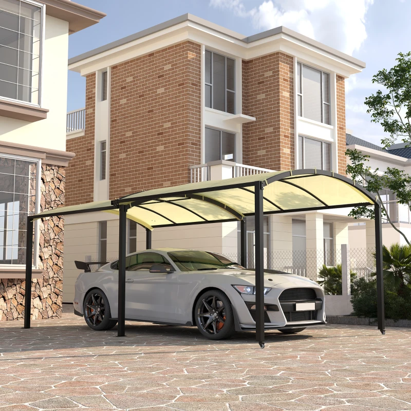 Outsunny Carport, ausziehbar, wetterbeständig, ausziehbare Räder, 563 L x 303 B x 239 H cm, Beige