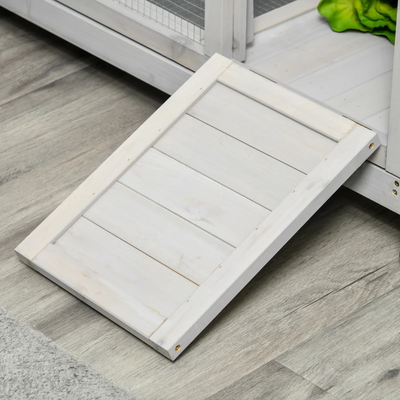 PawHut Wooden Rabbit Hutch, Mobile Guinea Pig Cage, Separable Bunny Run, Small Animal House for Indoor Outdoor with Wheels, Slide-out Tray, 138 x 53 x 61cm, Light Grey