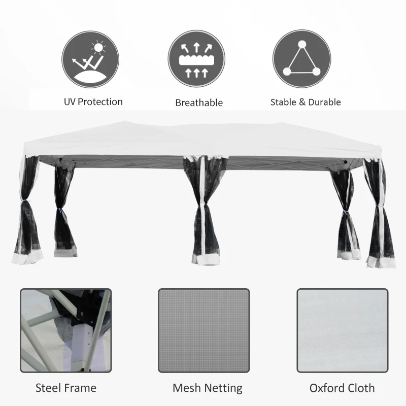 Outsunny 3 x 6m Pop Up Party Tent Gazebo Wedding Canopy with 6 Removable Mesh Sidewalls
