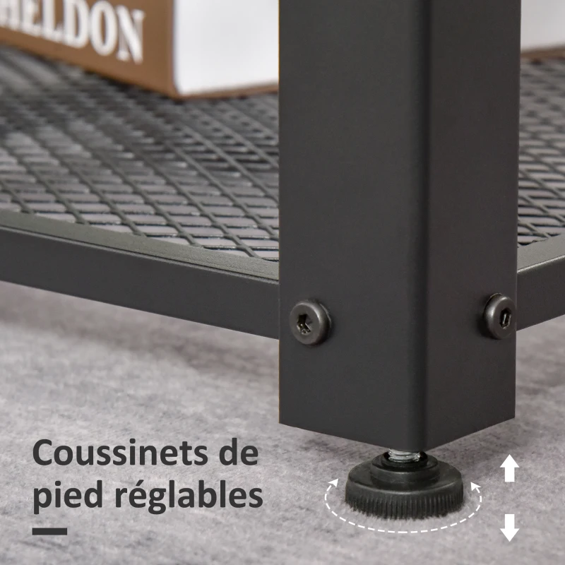 HOMCOM Table Basse Vintage rectangulaire Style Industriel avec étagère métal Noir Panneaux Particules Imitation Bois