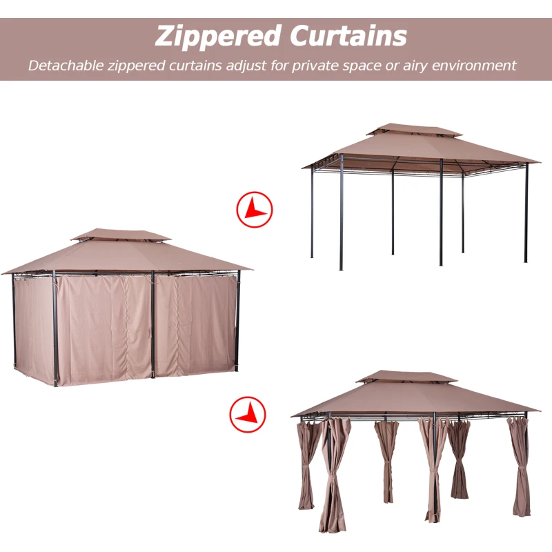 Outsunny 4m x 3(m) Metal Gazebo Canopy Party Tent Garden Pavillion with Curtains Sidewalls Khaki