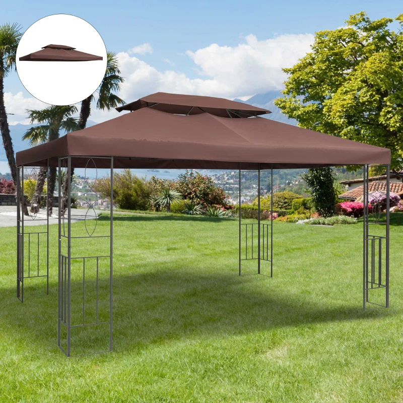 Outsunny 3 x 4m Gazebo Canopy Roof Top Replacement Pavilion Tent Spare Part 2 Tier Brown