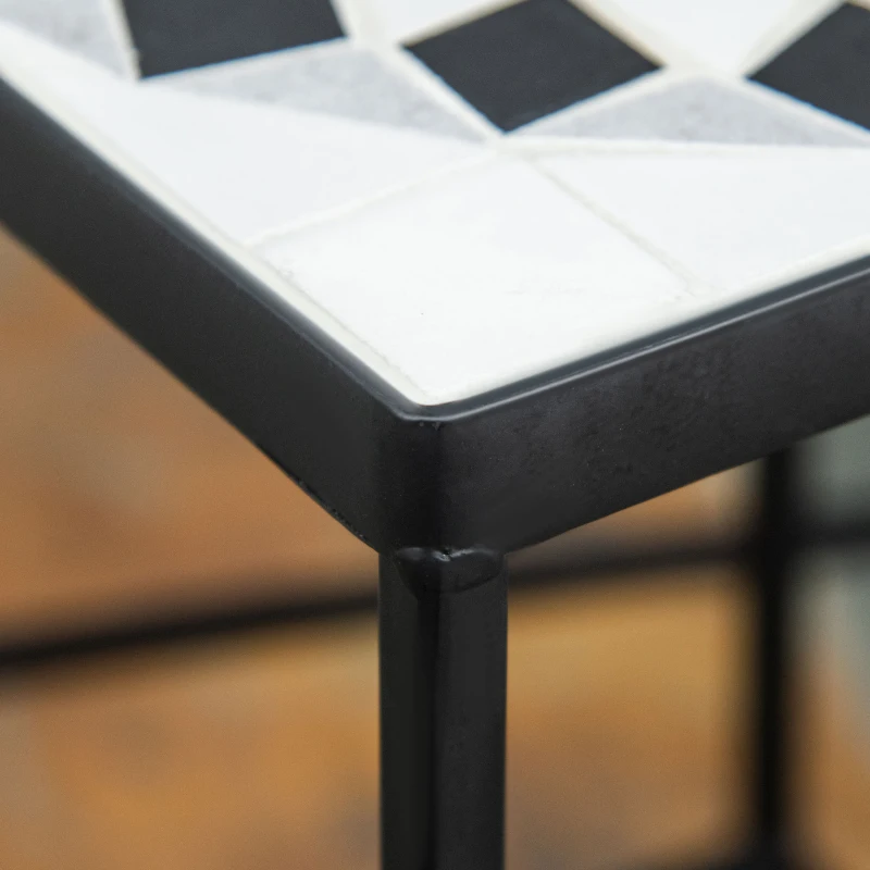 Outsunny 3-Piece Metal Plant Stand, Stackable Flower Display Rack with Ceramic Tile Surface for Garden, Balcony, Black and White