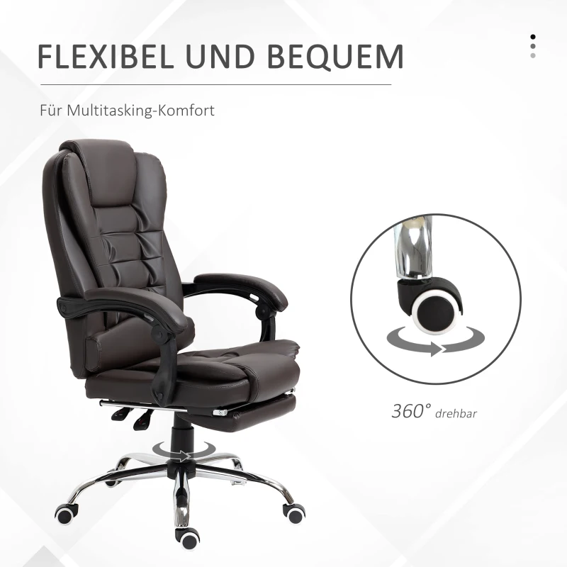 HOMCOM Ergonomischer Bürostuhl, Gaming Stuhl, Drehstuhl, einstellbare Armlehne, Schaumstoff, PU-Leder, Braun,  64,5 x 69 x 117–127 cm