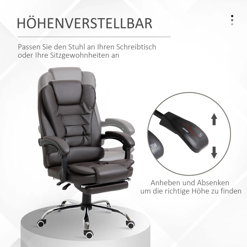 HOMCOM Ergonomischer Bürostuhl, Gaming Stuhl, Drehstuhl, einstellbare Armlehne, Schaumstoff, PU-Leder, Braun,  64,5 x 69 x 117–127 cm