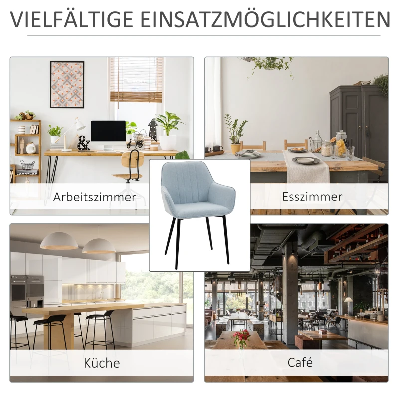 HOMCOM 2er Set Esszimmerstühle Essstühle Polsterstuhl mit atmungsaktivem Leinenbezug Wohnzimmerstuhl Sessel Küchenstuhl mit Rückenlehne Armlehne Leinen Blau 59,5 x 56,5 x 81 cm