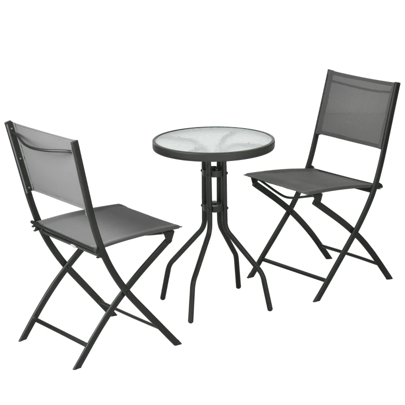 Outsunny Set da Giardino 3 Pezzi in Acciaio con 2 Sedie Pieghevoli in Tessuto Traspirante e Tavolo Rotondo