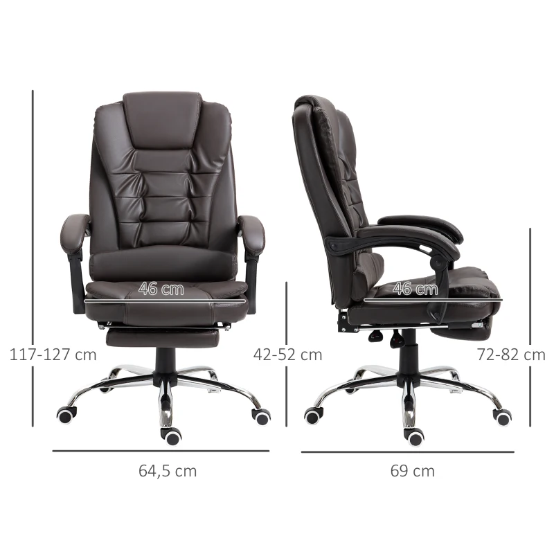 HOMCOM Ergonomischer Bürostuhl, Gaming Stuhl, Drehstuhl, einstellbare Armlehne, Schaumstoff, PU-Leder, Braun,  64,5 x 69 x 117–127 cm
