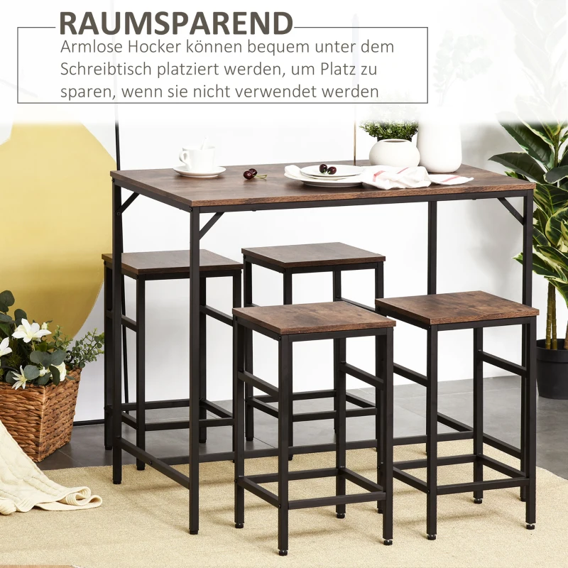 Stół Barowy z Hokerami HOMCOM 5-częściowy Zestaw, Rustykalny Brąz i Czarny