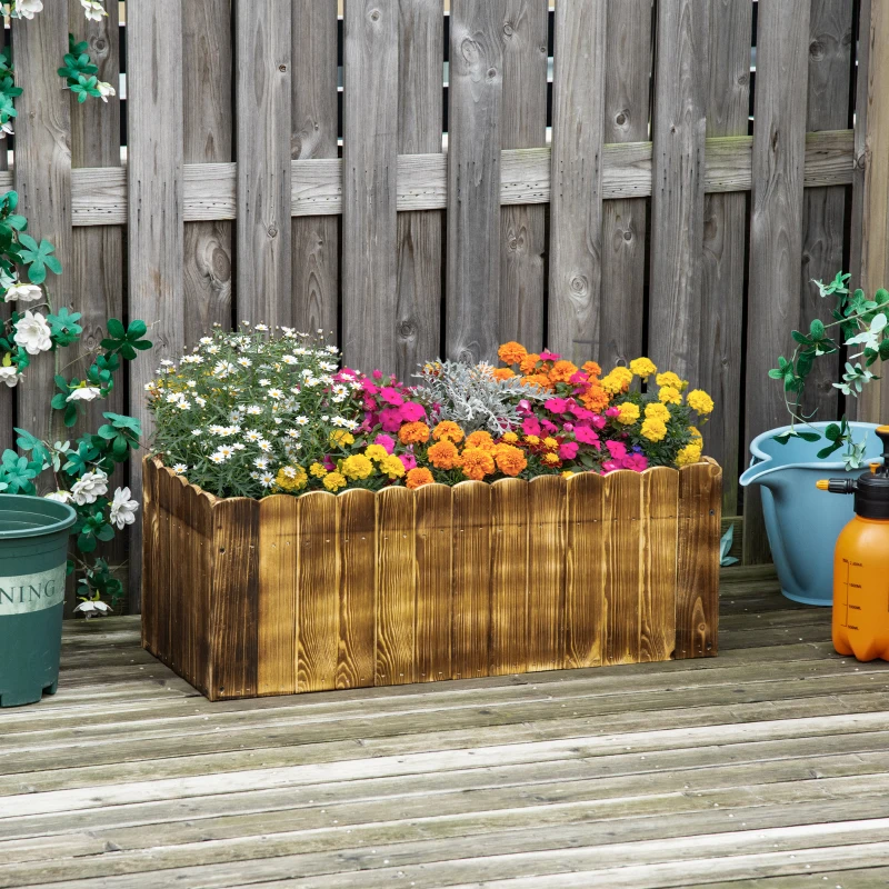 Outsunny 70L Raised Garden Bed, Wooden Rectangle Planter Box, Outdoor Herb Vegetable Flower Pot (80L x 33W x 30H cm)