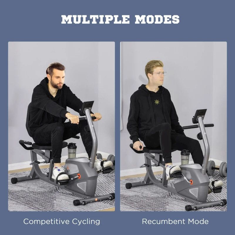 Soozier/HOMCOM Exercise Training Bike 8 Adjustable Resistance Cycling Bike Workout Stationary, Pad Holder Bottle Holder w/ LCD Monitor, Grey(m-8)